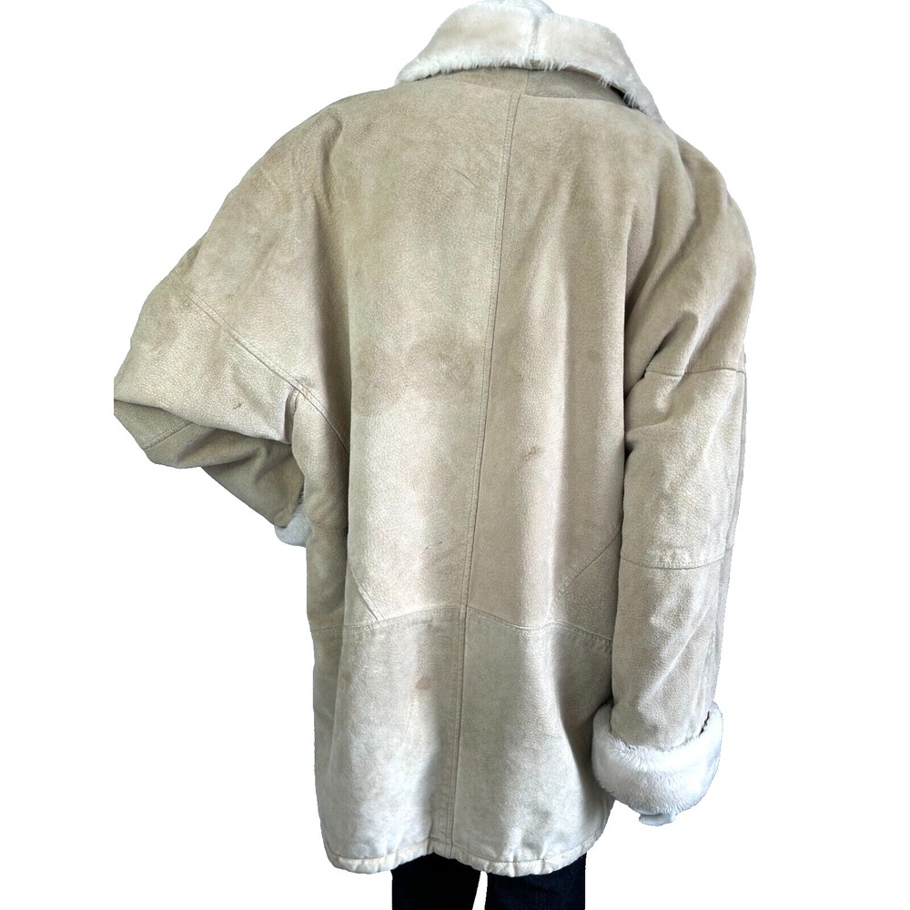 Vintage Fitz Wright Leather Suede Faux Shearling Coat Shawl Collar Size Large - Picture 5 of 16